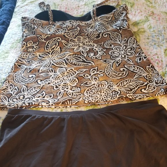 Brown Flowered Two Piece Swimsuit - Picture 4 of 10